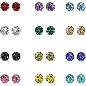 J K Fashion World Fair Forest Rhinestones Crystal Ball Stud Earrings Set Fireball Disco Ball Pave Bead Earrings Hypoallergenic for Teen Girls Women