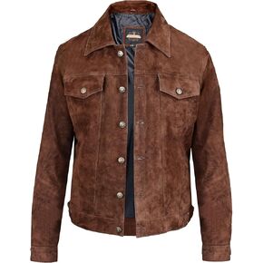 Vintage Trucker Leather Suede Jacket Men - Denim Classic Biker Jacket, Cafe Racer Jacket Western Cowboy Jacket