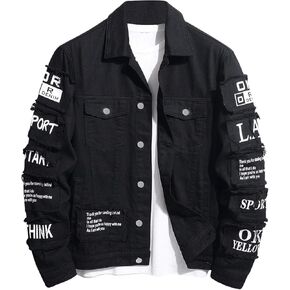SOLY HUX Men's Denim Jacket Letter Graphic Button Down Flap Pocket Long Sleeve Streetwear Jacket