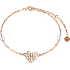 SISGEM 10k Rose Gold Heart Anklet for Women, Freshwater Cultured Pearl Love Ankle Bracelets Gifts for Wife, Jewelry Present for Her, 9.4"-11.0" in Kuwait