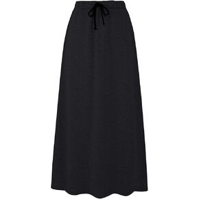 Women's Autumn Winter Fleece Lined Long Skirt Warm Soft Elastic Waist A-Line Flared Fleece Maxi Ankle Skirts with Drawstring