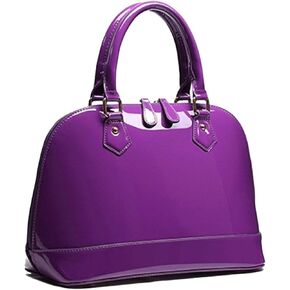 Patent Leather Dome Satchel Purse Zip-around Handbag Multi-Pocket Shoulder Bag Shiny Large Top-handle Shell Bag