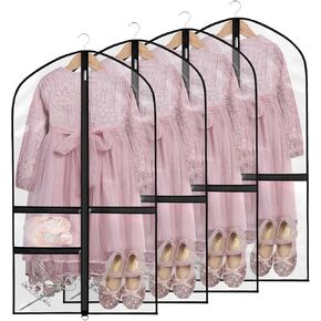 Zilink Clear Dance Costume Garment Bag 40" Dance Garment Bags for Dancers Kids Garment Bag with 3 Clear Zipper Pockets for Dance CompetitionsSet of 4 [Upgraded Version]