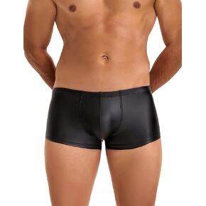 comeondear Mens Lingerie for Straight Men Sexy Faux Leather Boxer Briefs Low Rise Male Thongs Underwear for Men