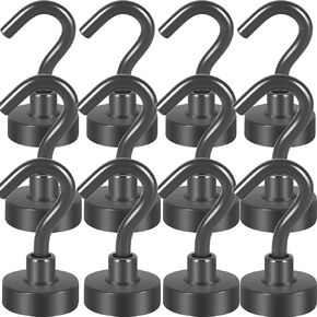 Neosmuk Magnetic Hooks Heavy Duty,Strong Magnet with Hook for Fridge, Super Neodymium Extra Strength Industrial Hooks for Hanging, Magnetic Hanger for Toolbox, Cruise, Grill(Gunmetal,10 Pack)