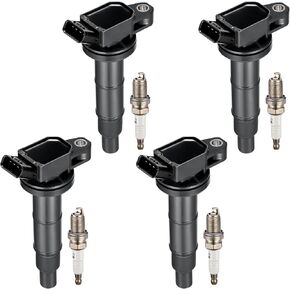Set of 4 UF333 Ignition Coil Pack and 7092 Spark Plugs Compatible with Toyota Highlander Solara Camry RAV4 Corolla Matrix Lexus HS250h Scion xB tC Pontiac Vibe L4 2.0L 2.4L Replaces C1330