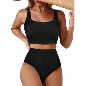 Herseas Women's Bikini Sets Scrunch Square Neck Two Piece Swimsuits High Waisted Bathing Suits