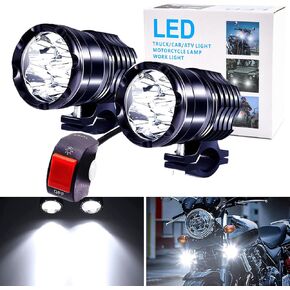 Ourbest Motorcycle Led Driving Lights, 2x High/Low/Strobe Bicycle Dirt Bike Spotlights With Switch 12V 24V 40W