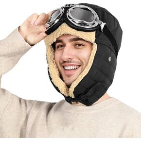 Aviator Hat and Goggles Fur Ear Flaps Trooper Trapper Winter Warm Hat Cap for Men Women