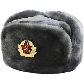 Russian Ushanka Soviet Hat Military Hat Grey Fur Size L, USSR Hat