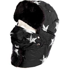 Sakkas Alex Unisex Ushanka Faux Fur Windproof Trapper Aviator Hat Removable Mask