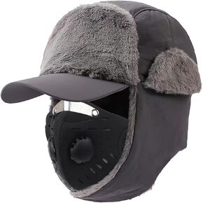 Cold Weather Trapper Hat Winter Warm Faux Fur Ear Flap Hats with Detachable Mask Men Windproof Thermal Winter Ski Hunting Hat