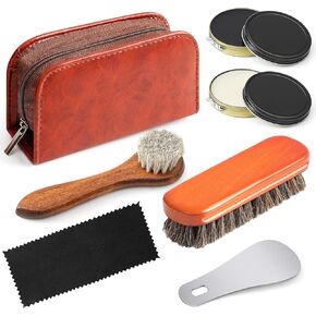 Shoe Shine Kit for Men Black Shoe Polish Kit Men Shoe Polish Kits for Shoe Care and Cleaning, with Storage Bag, 7 Pcs