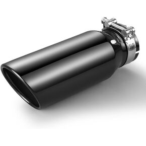 3.5 Inch Inlet Exhaust Tip,3.5" Inlet 5" Outlet 12" Overall Length,Chrome Black Exhaust Tip,Chrome-Plated Exhaust Tip,Stainless Steel,Angle Cut,Clamp On