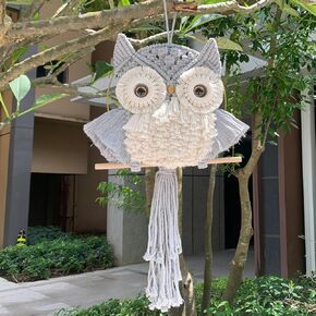 ACEDSGN Large Macrame Wall Hanging Owl Dream Catcher Boho Wall Decor for Home Nursery Dorm Christmas Gifts for Girl Boy Handmade Birthday Housewarming Gift for Owl Lover 26x12'' -Light Grey