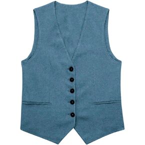 MakeMeChic Women's Vest Top Asymmetrical V Neck Button Down Sleeveless Cropped Vest Waistcoat in Saudi Arabia