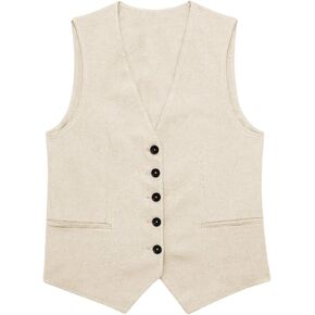 MakeMeChic Women's Vest Top Asymmetrical V Neck Button Down Sleeveless Cropped Vest Waistcoat