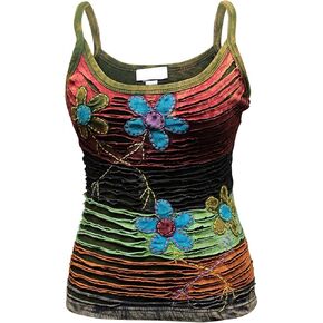 Shopoholic Fashion Women Razor Cut Flower Embroidery Cotton Hippy Vest Top