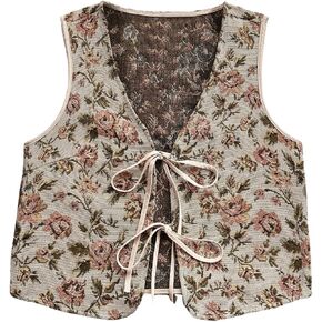 SHENHE Women's Leopard Vest Top Tie Front Animal Print Sleeveless Vintage Fashion Vest Crop Top