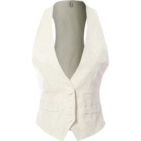 Design by Olivia Women's Business Casual Pinstriped Suit Vest Waistcoat Racerback Button Front Vest