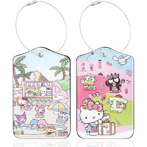 2 Packs Kawaii Cartoon Anime Luggage Tags for Suitcases Cute Characters PU Leather Name ID Labels with Privacy Flap Stainless Steel Loop Travel Cruise Essentials Gifts for Kids Girls Women Baggage Bag