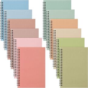 Fuutreo 12 Pcs Spiral Notebook for Work A5 8.3 x 5.7 Inch College Ruled Spiral Journal Notebook Kraft Cover Notebook Ruled Paper, 12 Color, 60 Sheets, 120 Pages for Office School (Business Color)