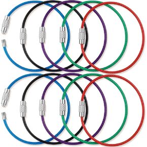 BlueCosto Wire Keychain Cable (5 PK, 6.7" / 17cm) - 2mm Thick Stainless Steel Keyring Wire Loops w/Secure Screw Lock for Hanging Luggage Tags & Organizing Keys
