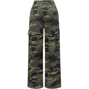 SOLY HUX Girl's Camo Print Denim Pants Flap Pocket Casual Cargo Jeans