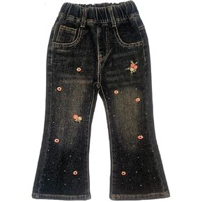 Peacolate 2-8Years Little Girls' Black Embroidered Jeans Pants for Big Girls in Saudi Arabia