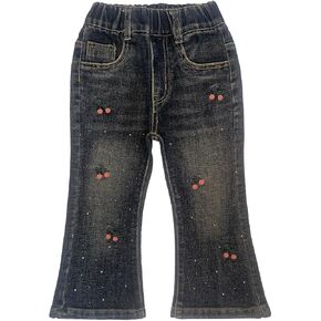 Peacolate 2-8Years Little Girls' Black Embroidered Jeans Pants for Big Girls