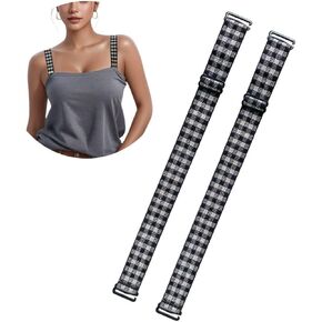 Wide Black Decorative Bra Straps Replacement for Strapless Dress/Bra, Sparkle Plaid Fancy Bra Straps for Women