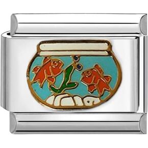 UNY JEWEL Italian Charm 9mm Stainless Steel Goldfish Fishbowl Design Modular Charm Link for Bracelets Unisex Jewelry