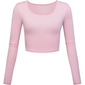 Long Sleeve Crop Tops for Women Workout Basic Clothes for Teen Ladies Fitted Slim Scoop Neck Cute Yoga Shirts