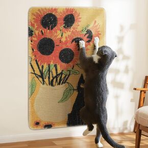 Truvito Cat Printed Scratcher Mat, 23.6x15.7 Natural Sisal Mat with Velcro Tape, Scratch Protector for Carpet, Sofa, Wall, Furniture, Anti Slip Cat Scratching Pad Rug, Grinding Claws Horizontal Floor