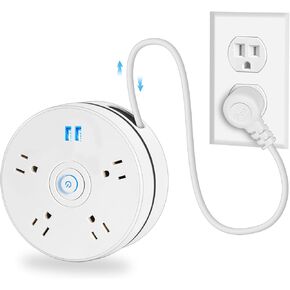 Cruise Essentials - Flat Plug Power Strip, 6FT Retractable Extension Cord with 4 Outlets Extender 2 USB Ports, Travel Power Strip for Outdoor Cruise Ship Desk Office Home White