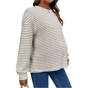 Women's Maternity Striped T Shirts Long Sleeve Crew Neck Drop Shoulder Fall Tops Maternity Clothes