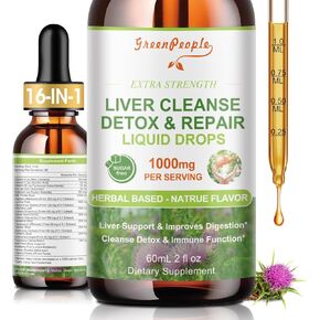 Liver Cleanse Detox & Repair Drops - Liver Supplement w/Milk Thistle Silymarin 1000mg, Artichoke & Dandelion for Liver Detox & Support- 16x Potent Herb-Nutrients - 2Fl Oz Natural Flavor