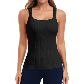 ATTRACO Womens Ribbed Workout Tank Tops with Built in Bra Athletic Tank Tops Slim Fit Yoga Tops