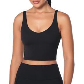 Sunzel Women's Crop Tank Sports Bra V-Neck Longline Wirefree Padded Workout Yoga Top with Medium Support