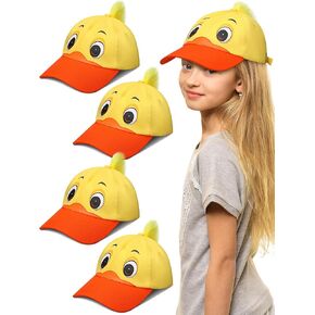Geyoga 4 Pack Rubber Duck Hats Ducky Shaped Baseball Cap Funny Duck Hat Yellow Cute Baseball Hat Duck Print Hat with Adjustable Snap Back for Girls Boys Duck Themed Birthday Party