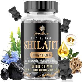 45,000mg Shilajit Gummies for Men & Women, Shilajit Pure Himalayan Organic, with Ashwagandha, Sea Moss, Black Seed, Rich in Fulvic Acid, 85+ Trace Minerals, Authentic Flavor, 100% Natural, 60 Gummies
