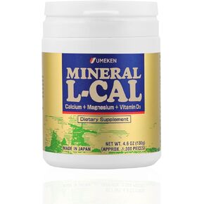 Umeken Mineral L-Cal Supplement, Small Bottle, 2 Month Supply, Enriched with Magnesium, Vitamin D3 and Minerals, 130g, 1300 Balls (Pack of 2)