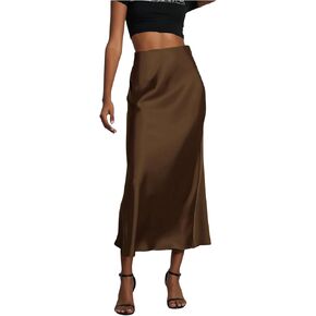 SOLY HUX Women's Elegant Satin Skirts High Waisted Flared Casual Work Office Fishtail Midi Skirt