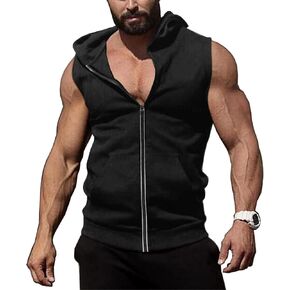 COOFANDY Men's Workout Hooded Tank Tops Zip Up Bodybuilding Fitness Muscle T Shirt Sleeveless Gym Hoodie