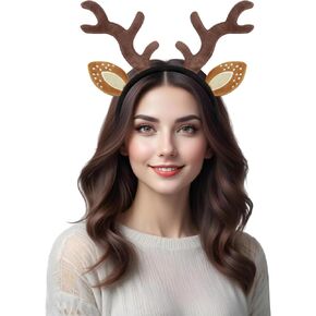 M&G House Halloween Deer Antlers Headband Adult Kids Fawn Horn Costume Reindeer Antlers Headband Costume Christmas Easter Party Plush Deer Headbands for Women Adults Kids
