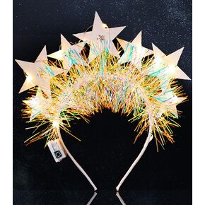 Uranian Light Up Star Headbands Glitter LED Star Hair Bands Birthday Headband Glowing Tinsel Headwear LED Christmas Festival Hair Accessories for Women