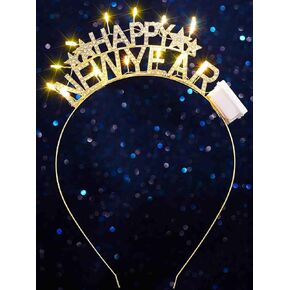 DRESBE Light Up Happy New Year Headband LED New Year Eve Headbands Glow NYE Party Hair Accessories for Women (Gold)