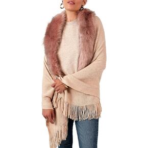 CATCHY & CRAFTY Women's Shawl Wrap Poncho Ruana Cardigan Stylish Cape Fuax Fur Sweater Fuzzy Winter Blanket