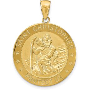Avariah Solid 10k Yellow Gold Saint Christopher Medal Pendant - 36mm