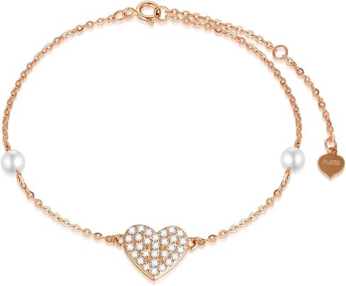 SISGEM 10k Rose Gold Heart Anklet for Women, Freshwater Cultured Pearl Love Ankle Bracelets Gifts for Wife, Jewelry Present for Her, 9.4"-11.0" in Kuwait